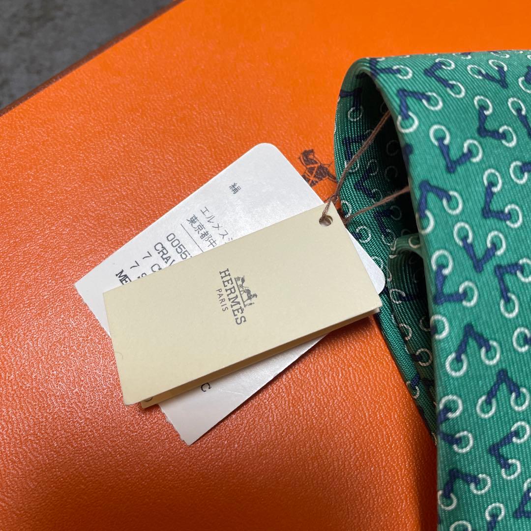 HERMES ネクタイ シルク グリーン系 ネイビー