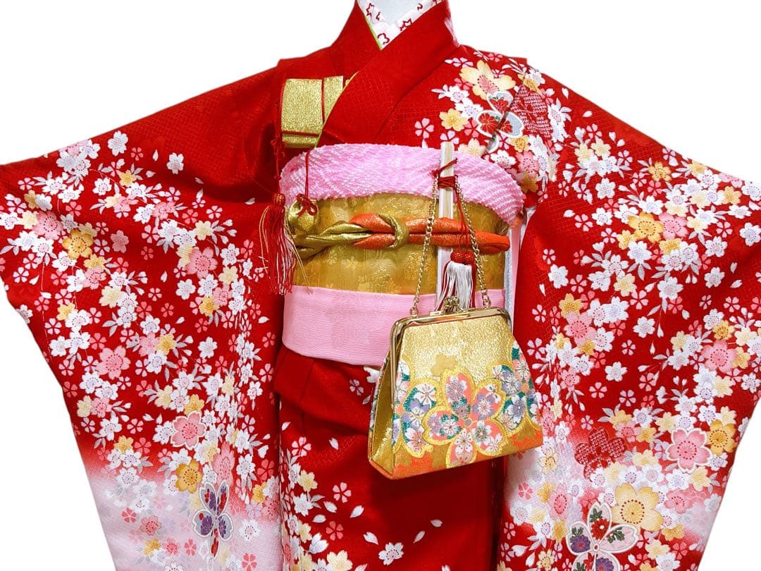 正統派赤系♡七五三　7歳　女の子　セット　一式　ゴールド　ピンク