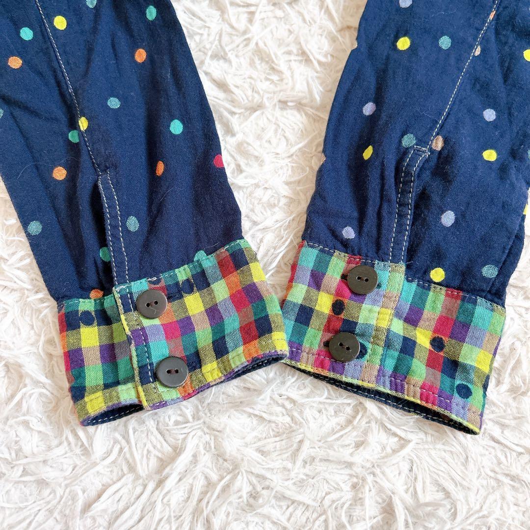 センソユニコ⁂ドット　チェック　羽織　ロングシャツジャケット　コクーン　柄切り替