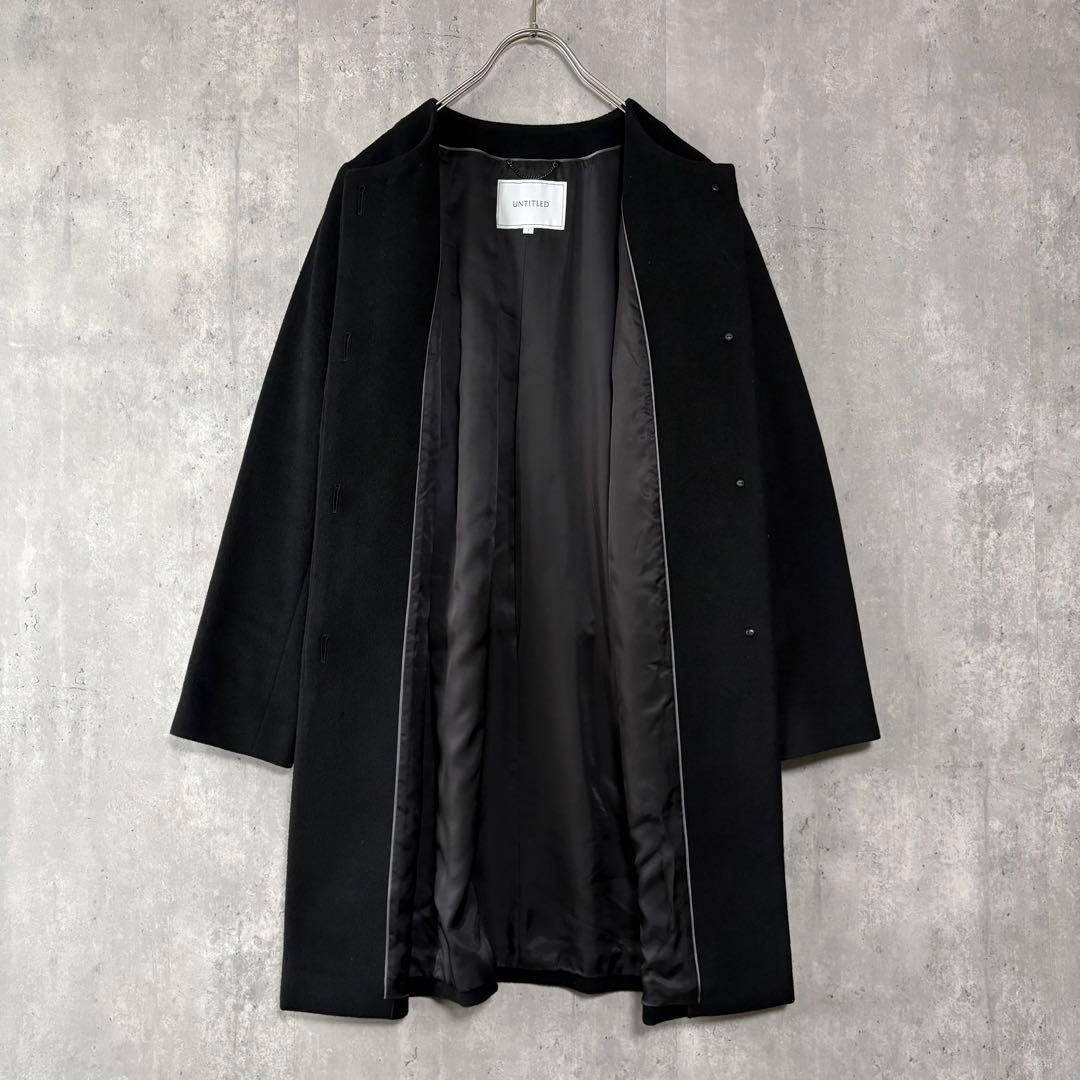 アンタイトル カシミヤ混 ノーカラーコート 黒 L 3 冠婚葬祭