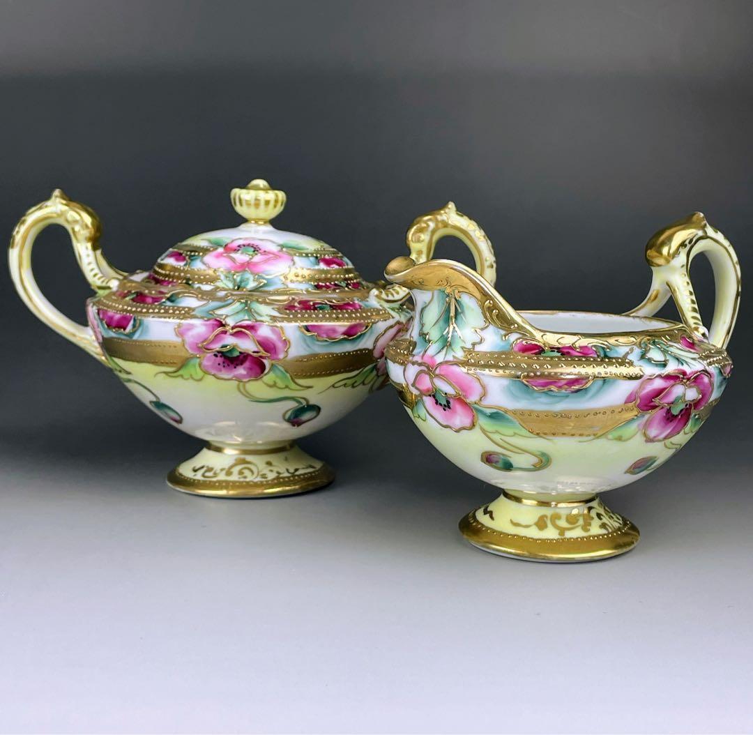 【希少】オールドノリタケ シュガーボウル クリーマー 金盛り アールヌーボー