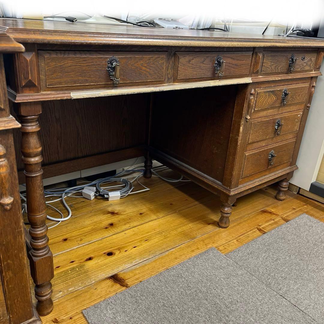 木製クラシック文机 引き出し6つ付き