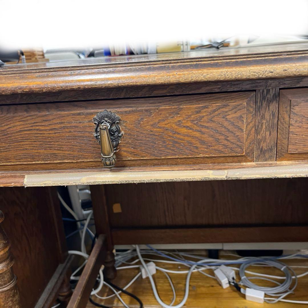 木製クラシック文机 引き出し6つ付き