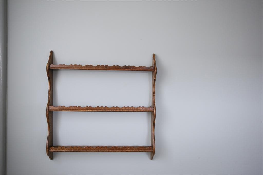 フランスアンティーク木製ウォールシェルフ/壁掛けラック/飾り棚(90-125-3