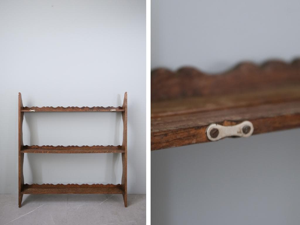 フランスアンティーク木製ウォールシェルフ/壁掛けラック/飾り棚(90-125-3