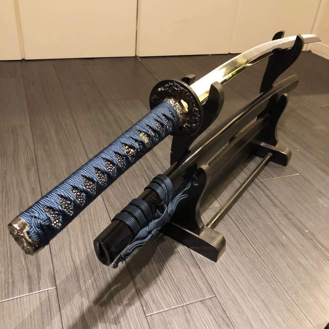 高級模造刀　高級居合刀　優波紋　亜合金刀身　名刀　居合刀　緑藍拵え