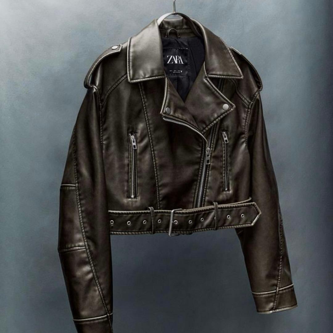 ZARA フェイクレザー クロップド ライダースジャケット
