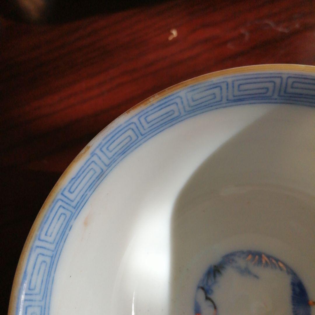 美濃焼　染付色絵蓋付碗　13客　11.3cm　大正期