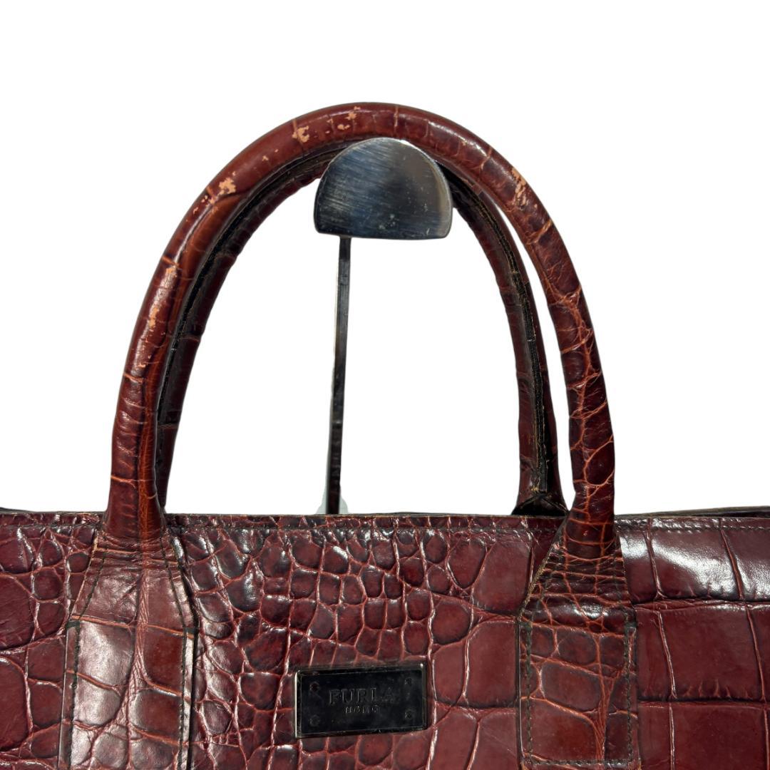 FURLA　vomo クロコ型押し トートバッグ 大容量 ボルドー　フルラ