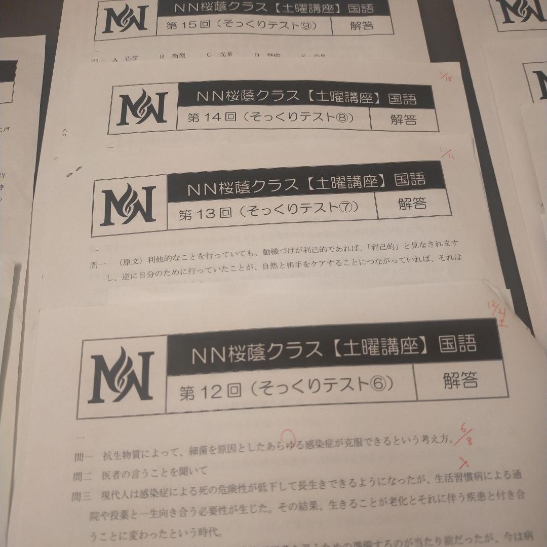 NN桜蔭クラス（土曜講座）国語　そっくりテスト1〜9 +正月特訓2回　解答付