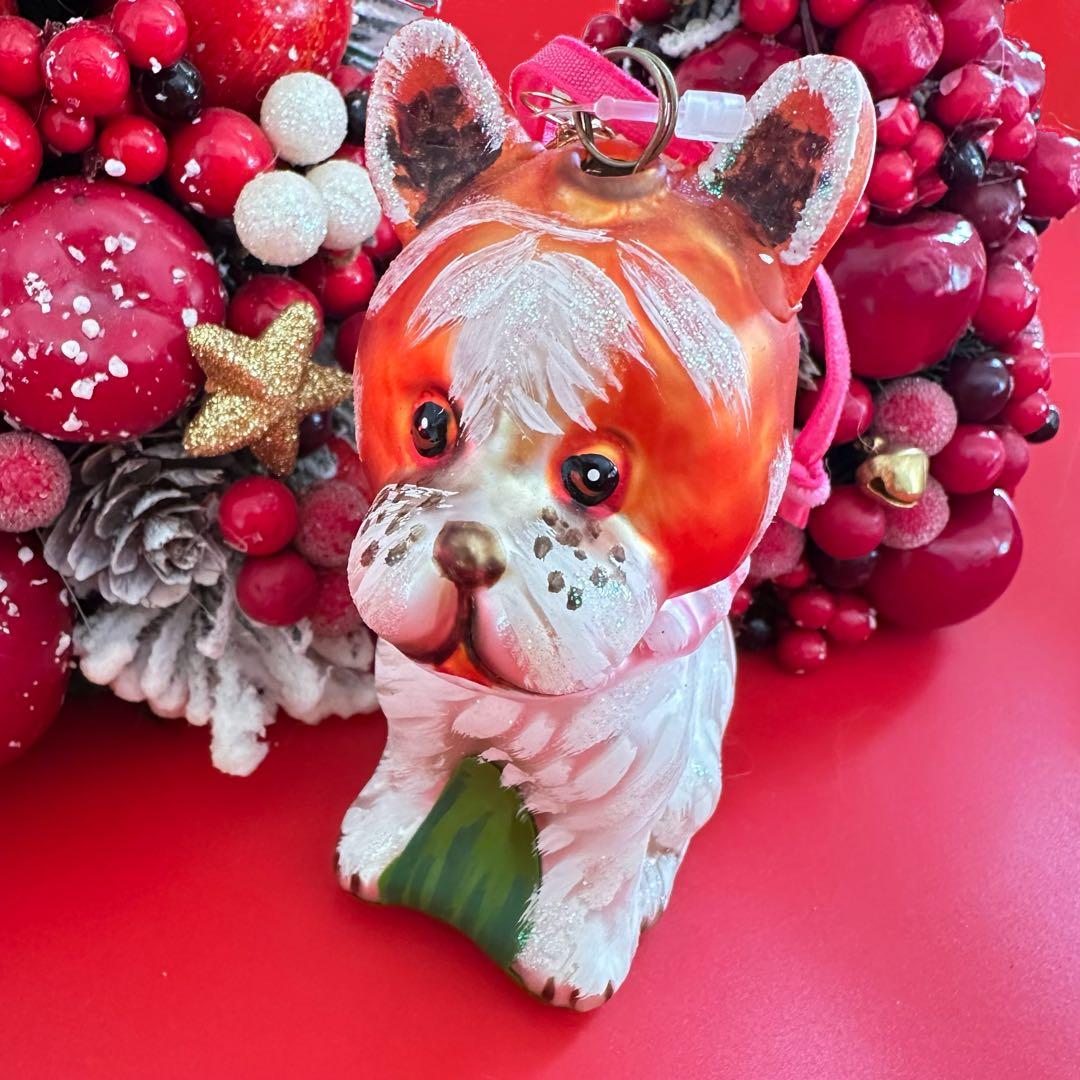 【未使用品】ナタリーレテ 犬 オーナメント ハンドペイント 硝子 クリスマス