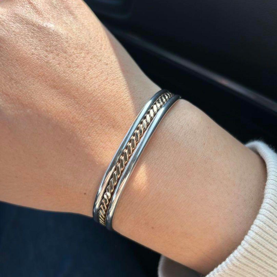 ビンテージ1970’sナバホシルバーゴールドフィルドツイストバングルUSA