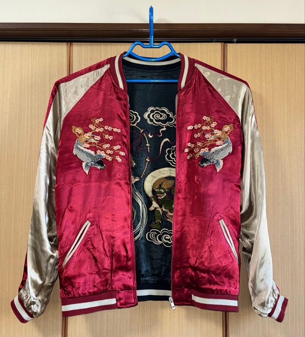 ★未使用！ピンボール 名作リバーシブルスカジャン 風神雷神/鯉に桜