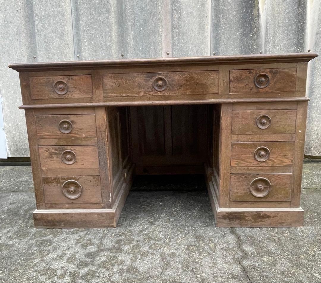 アンティーク/古道具/無垢材/両袖机/書斎机/分解式/作業台/デスク/店舗什器