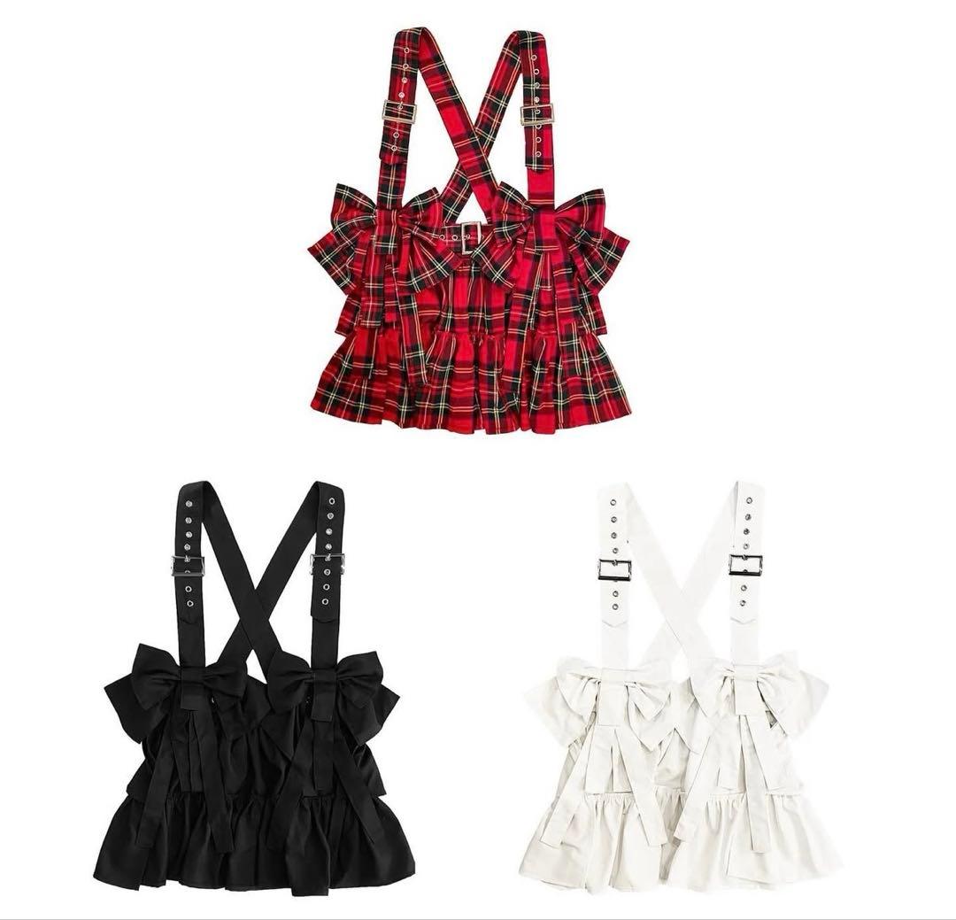 HEIHEI チェック サスペンダースカート