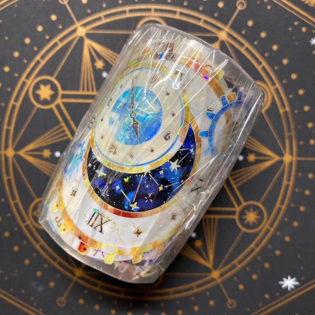 【9484】海外　5m巻　貝殻光マスキングテープ　星時計　カラフル　装飾系