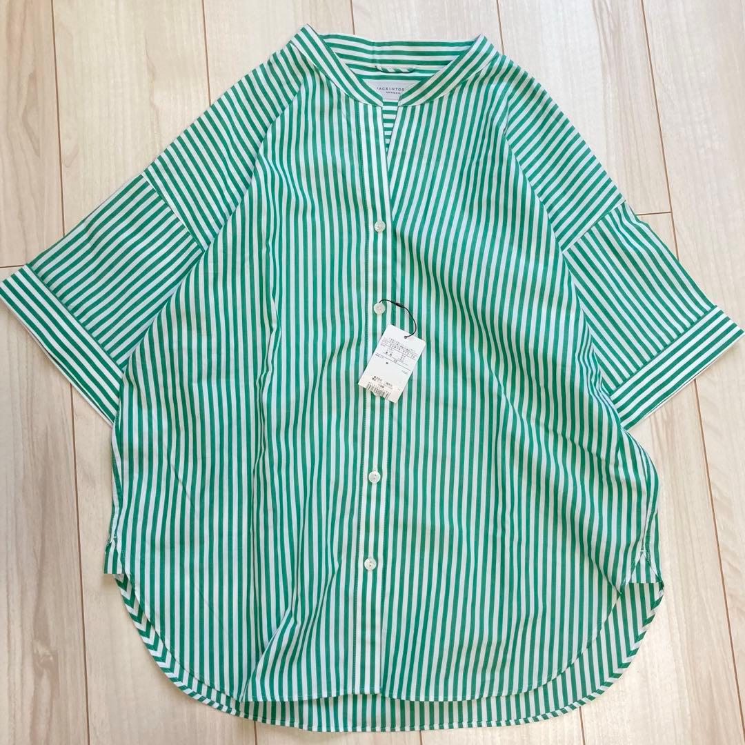新品　マッキントッシュロンドン　ストライプコットンブラウス　グリーン　38 半袖
