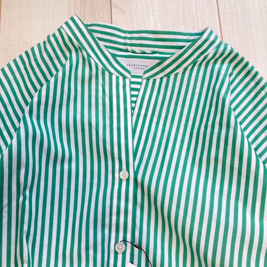 新品　マッキントッシュロンドン　ストライプコットンブラウス　グリーン　38 半袖