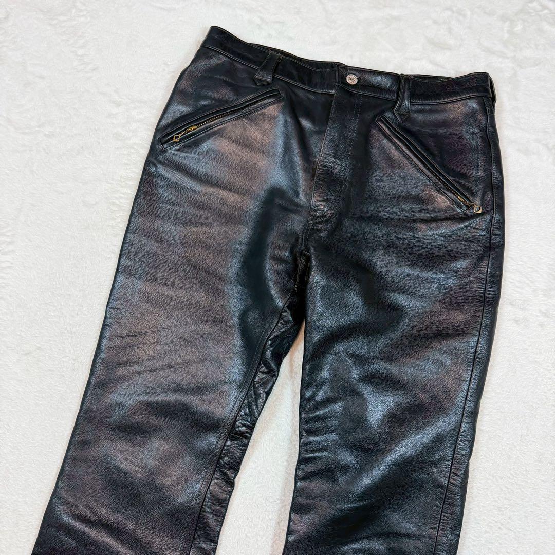 美品 36inch west ride バッファローレザー パンツ ブラック