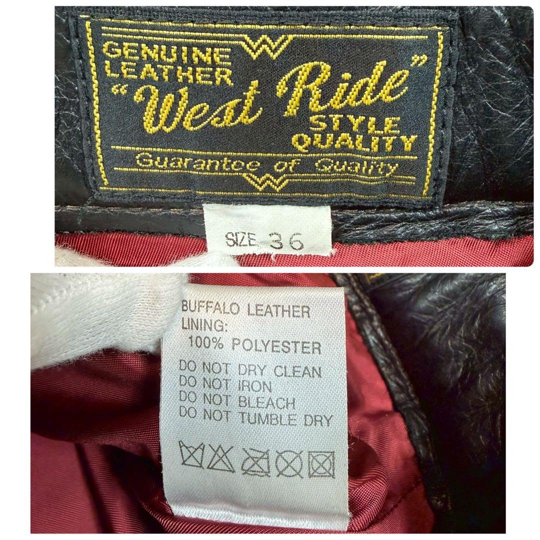 美品 36inch west ride バッファローレザー パンツ ブラック