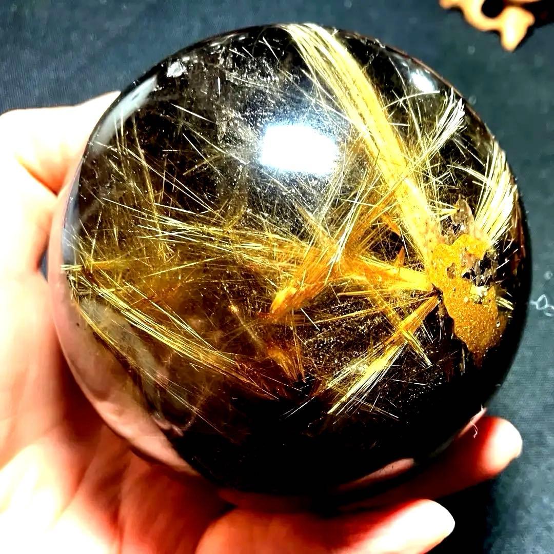 超絶綺麗✨超特大　98mm ゴールドルチルクォーツ　丸玉スフィア　金針水晶