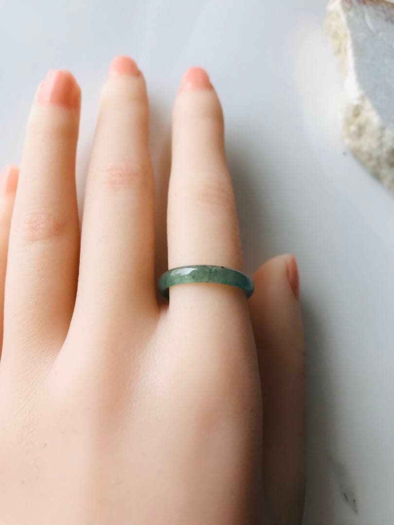 [R50-0011］天然石　翡翠　くりぬき　リング　グアテマラ産　16号