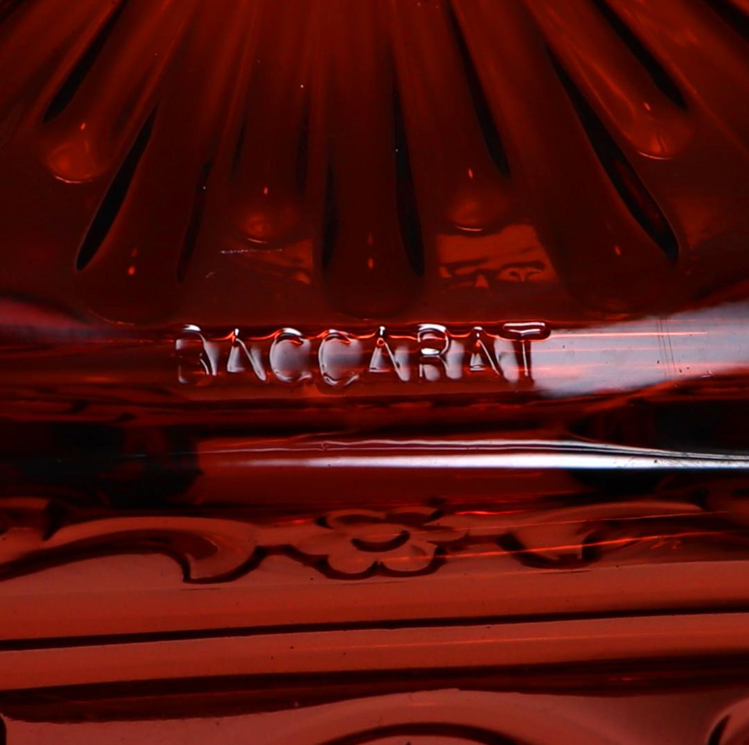 オールド・バカラ 激レア1890年頃 赤ガラスエナメル彩ブロンズ装飾蓋物 刻印有