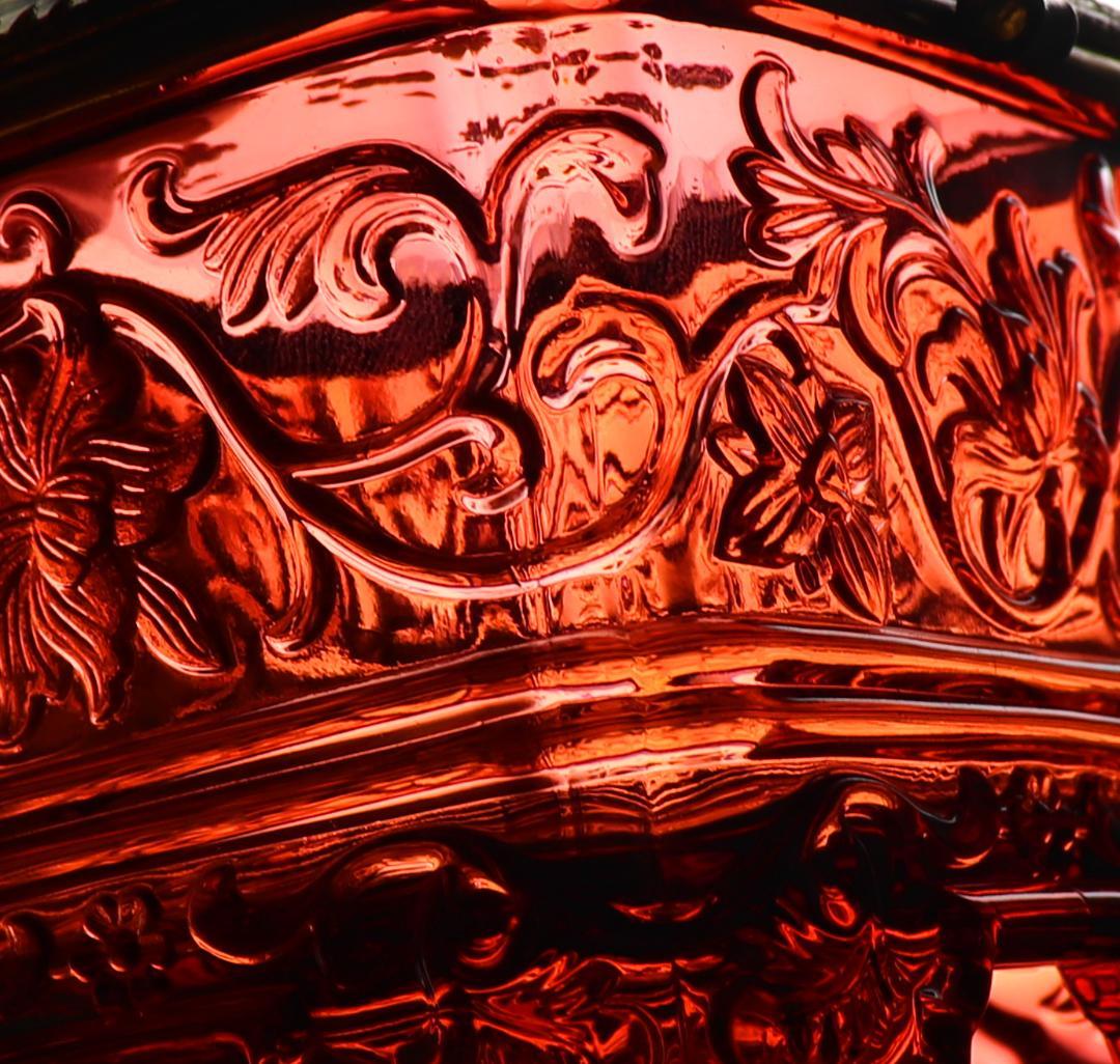 オールド・バカラ 激レア1890年頃 赤ガラスエナメル彩ブロンズ装飾蓋物 刻印有