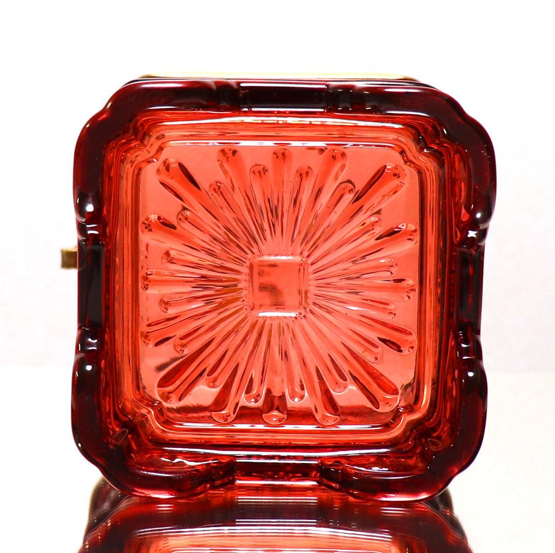 オールド・バカラ 激レア1890年頃 赤ガラスエナメル彩ブロンズ装飾蓋物 刻印有