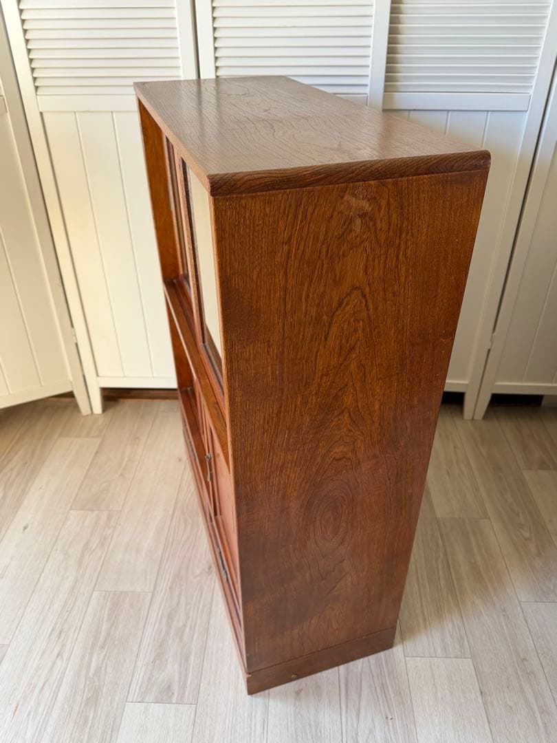 欅材 水屋箪笥 茶箪笥 ガラス飾り棚 レトロ 木製 アンティーク 日本製 古家具