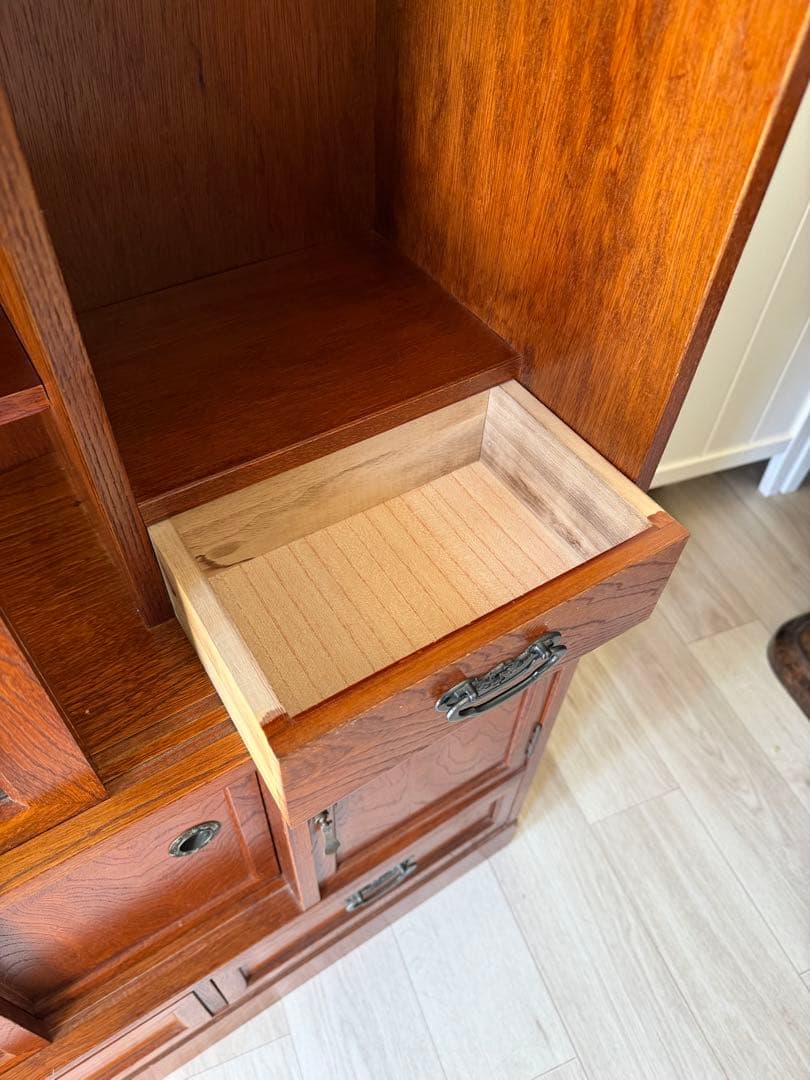 欅材 水屋箪笥 茶箪笥 ガラス飾り棚 レトロ 木製 アンティーク 日本製 古家具