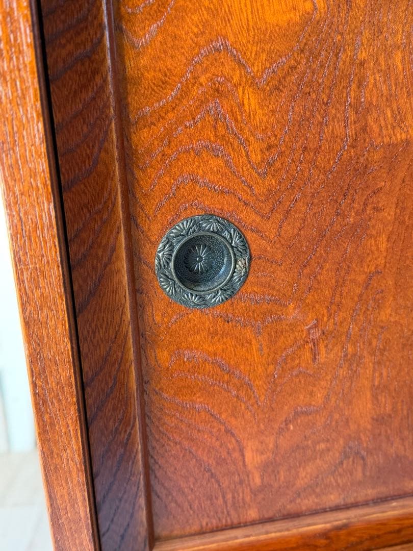 欅材 水屋箪笥 茶箪笥 ガラス飾り棚 レトロ 木製 アンティーク 日本製 古家具