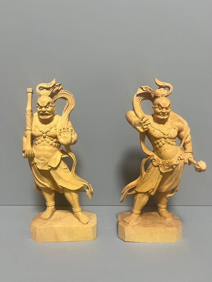 期間限定値引き　木製　木彫り　柘植　仁王像　（金剛力士像）2体セット 大　⑤