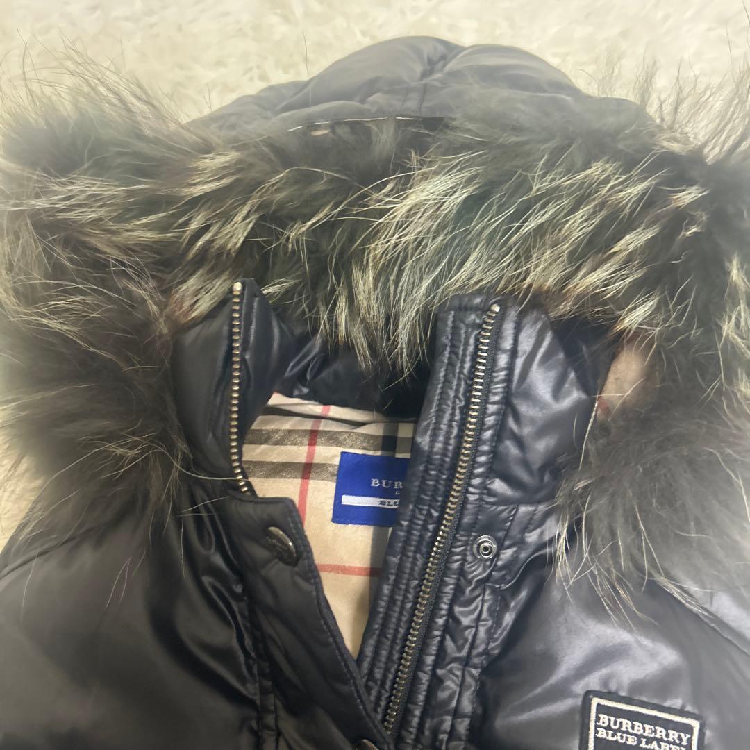 極美品　バーバリー ブルーレーベル ダウン ベスト メガチェック リアルファー