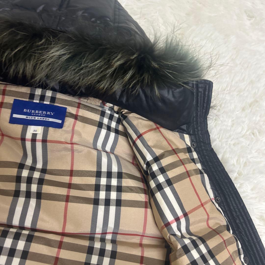 極美品　バーバリー ブルーレーベル ダウン ベスト メガチェック リアルファー
