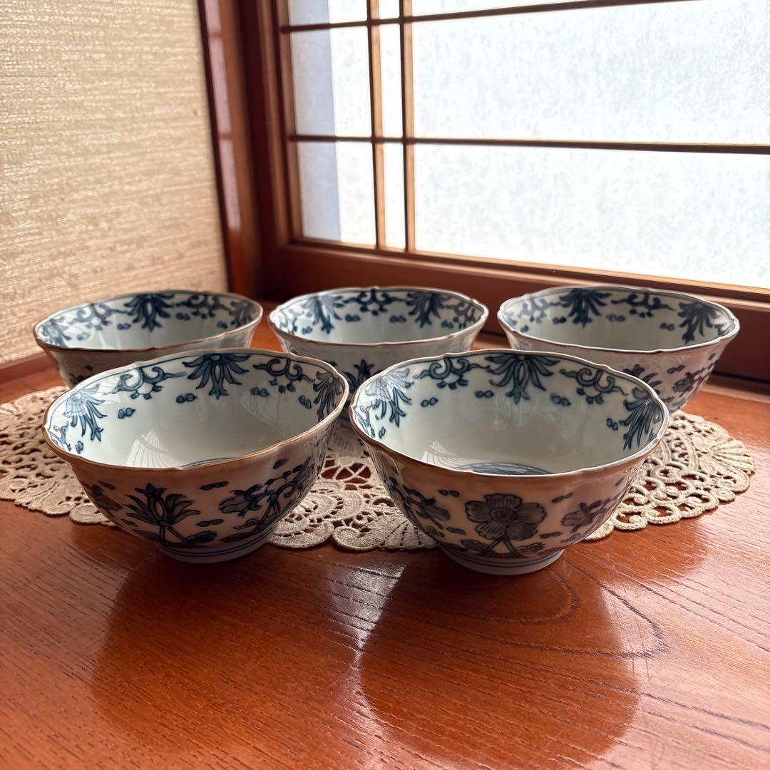 源右衛門　古伊万里　染付菊京花鳥文　小鉢揃