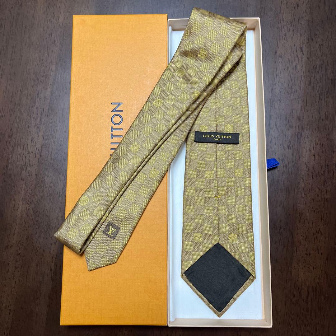 極美品　箱付　LVルイヴィトン　ネクタイ　金ベージュ　ダミエ　派手　結婚式