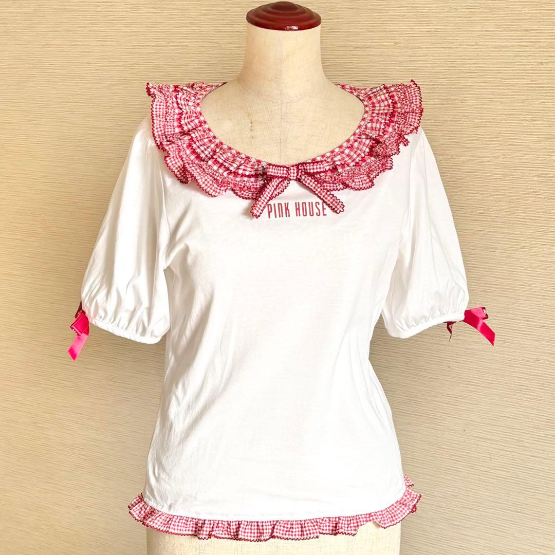 ピンクハウス×青木美沙子ちゃんコラボ ギンガムチェック襟カットソー