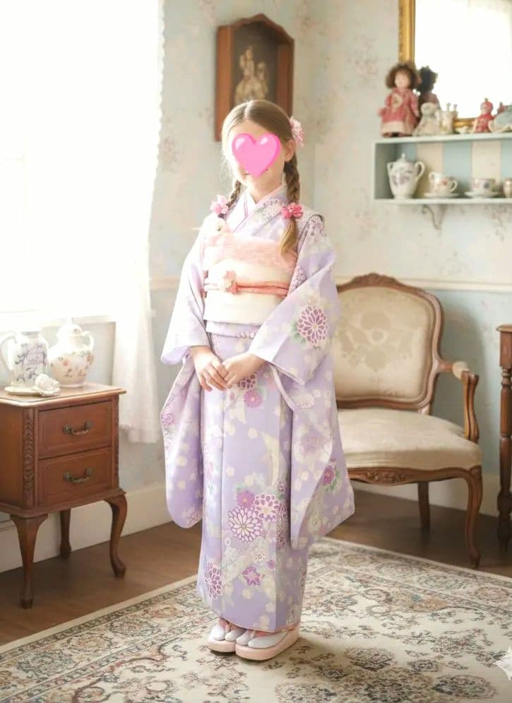 新品着物☆薄い紫の着物☆白作り帯フルセット