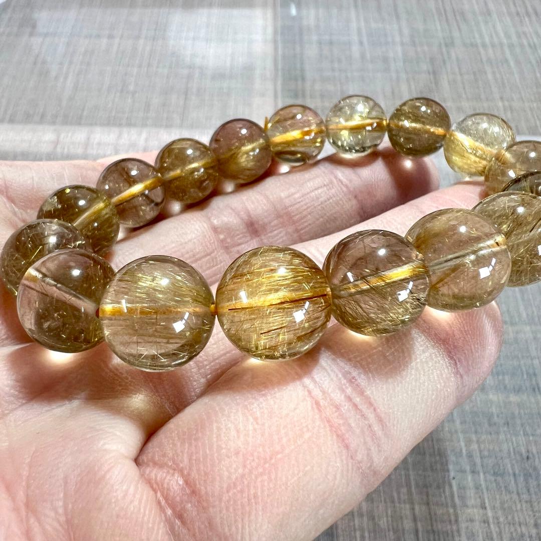 針美しさと透明度抜群　高品質　ゴールドルチルブレスレット　2