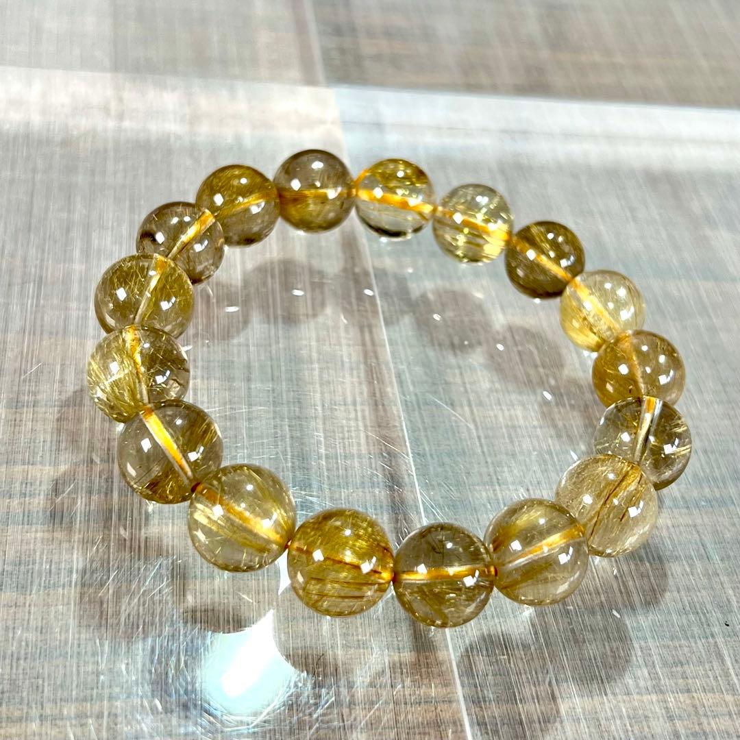 針美しさと透明度抜群　高品質　ゴールドルチルブレスレット　2