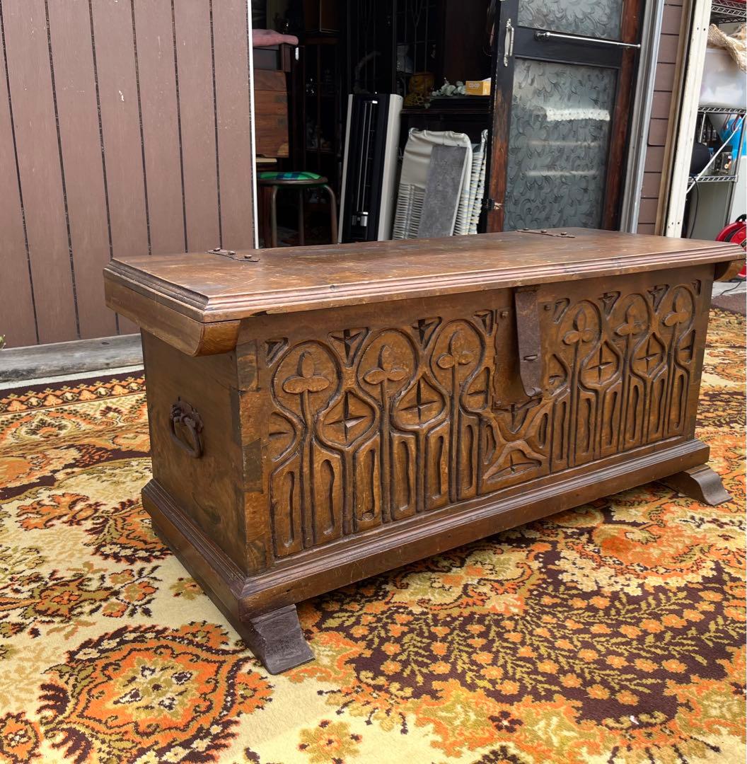 コファ ローテーブル 収納 ベンチ アンティーク ビンテージ インテリア 木彫り