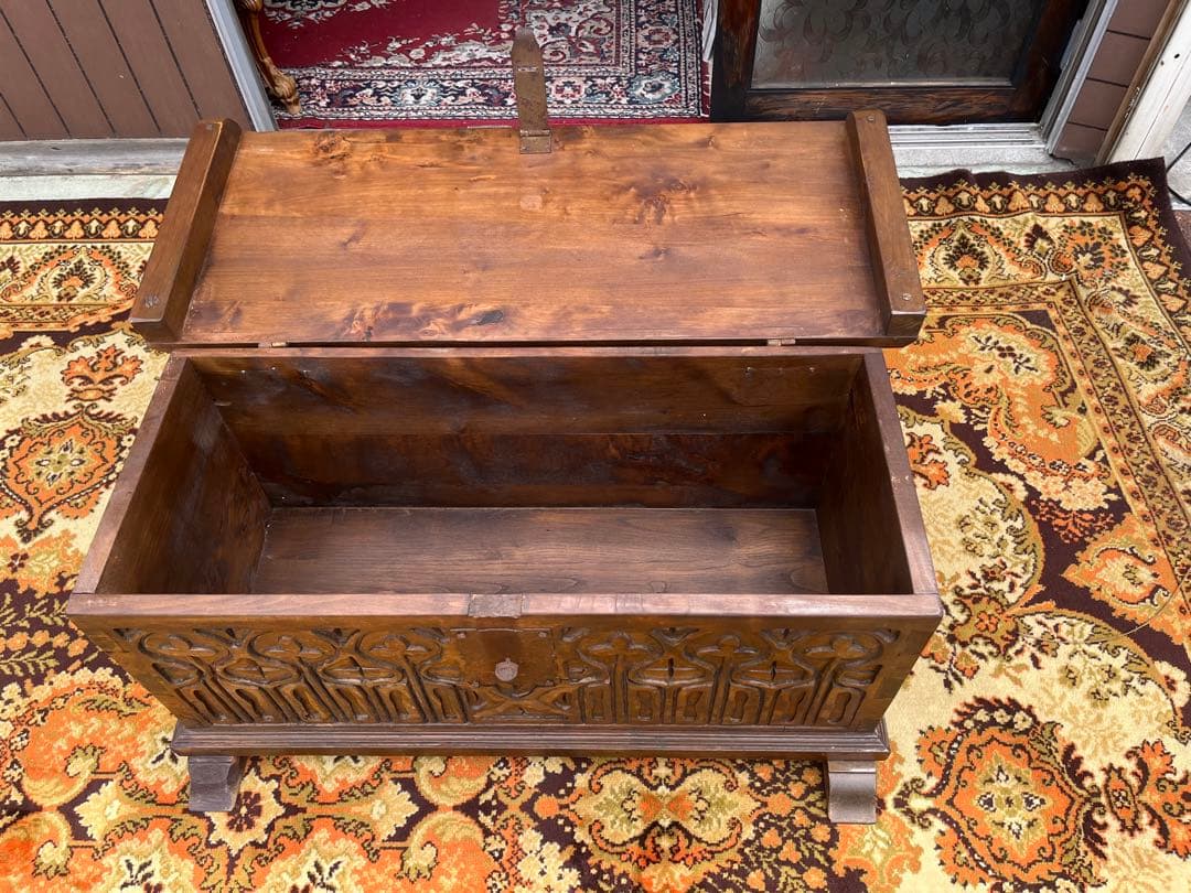 コファ ローテーブル 収納 ベンチ アンティーク ビンテージ インテリア 木彫り