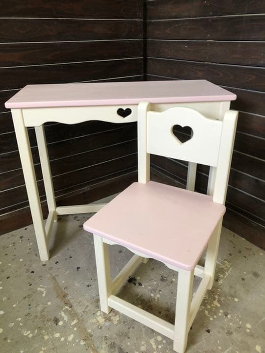 GDYN学習机チェアーセット　パステルピンクハート