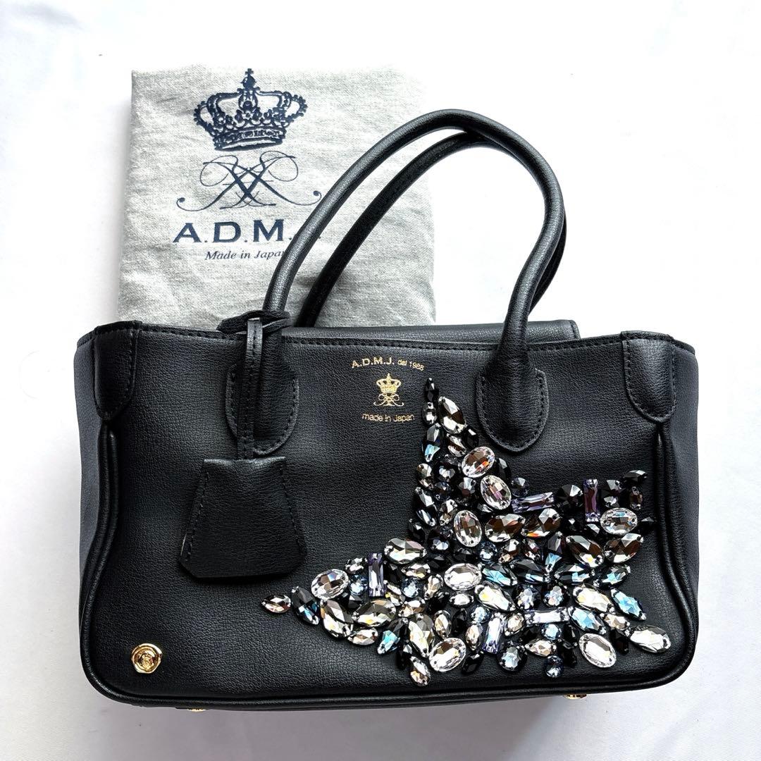 ADMJ スワロフスキー ステラ 星 ダノビオ ミニトートバッグ ブラック 黒