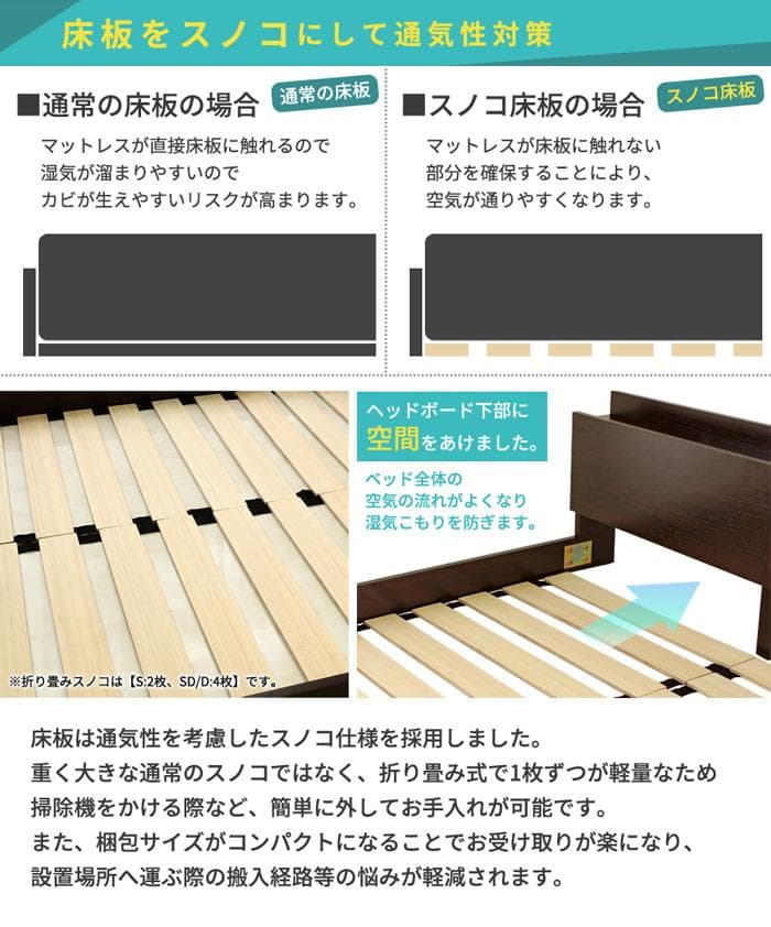 【ホワイト　セミダブル　マットレス付】便利な宮付きフロアベッド