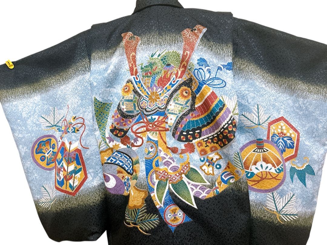 3歳セット♡七五三　男の子　黒系縦縞袴　兜