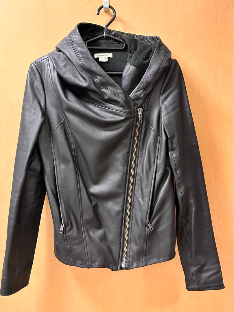 HELMUT LANG フード付きレザージャケット P/TP