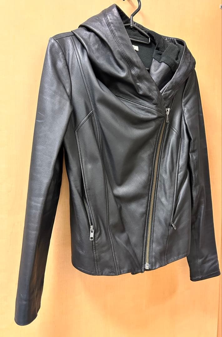 HELMUT LANG フード付きレザージャケット P/TP