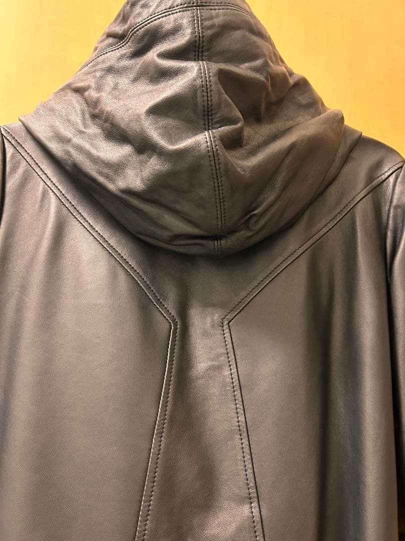 HELMUT LANG フード付きレザージャケット P/TP